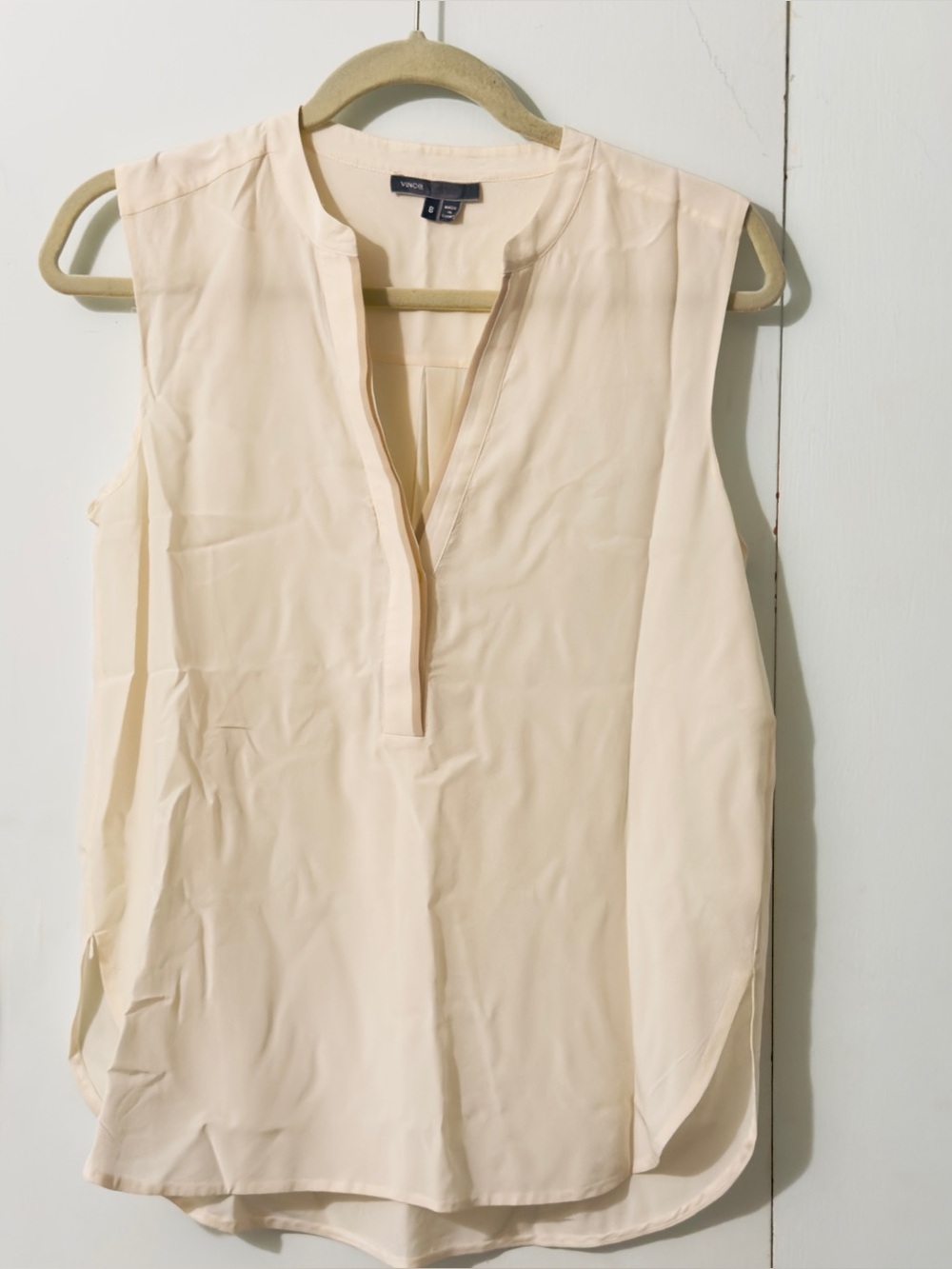 Vince Womens 100% Silk Popover Sleeveless Top Blouse Size 8 Ivory Classic Office